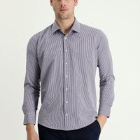 Medium Navy Long Sleeve Slim Fit Narrow Cut Patterned Cotton Easy-Iron Shirt