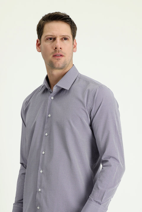 Medium Navy Long Sleeve Slim Fit Narrow Cut Patterned Cotton Easy-Iron Shirt