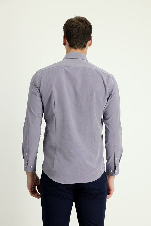 Medium Navy Long Sleeve Slim Fit Narrow Cut Patterned Cotton Easy-Iron Shirt
