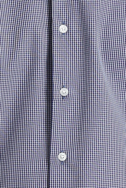 Dark Navy Long Sleeve Slim Fit Patterned Cotton Shirt, Easy Iron