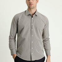 Dark Brown Long Sleeve Slim Fit Patterned Cotton Shirt, Easy Ironing