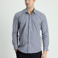 Medium Navy Long Sleeve Slim Fit Narrow Cut Plaid Cotton Shirt