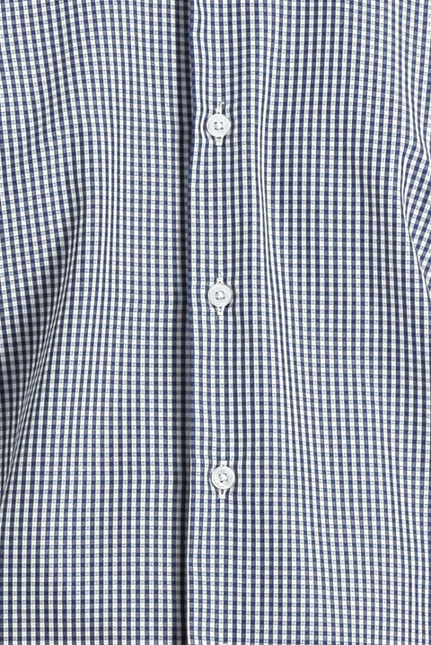 Medium Navy Long Sleeve Slim Fit Narrow Cut Plaid Cotton Shirt