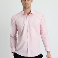 Toz Pembe Uzun Kol Slim Fit Dar Kesim Ekose Pamuklu Gömlek