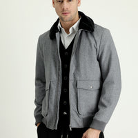 Medium Anthracite Melange Fur Collar Wool Coat