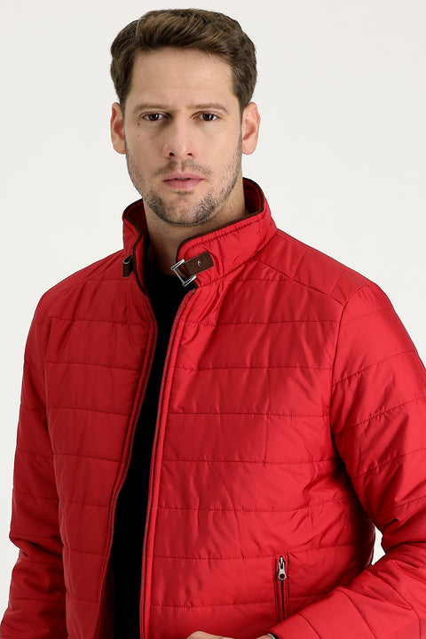Coral Red Super Slim Fit Extra Narrow Cut Quilted Sport Jacket