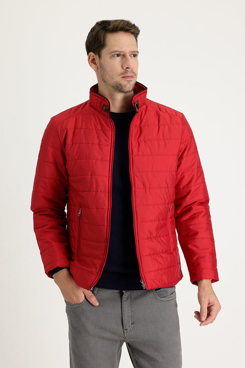 Coral Red Super Slim Fit Extra Narrow Cut Quilted Sport Jacket