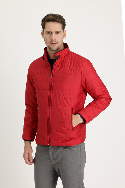 Coral Red Super Slim Fit Extra Narrow Cut Quilted Sport Jacket