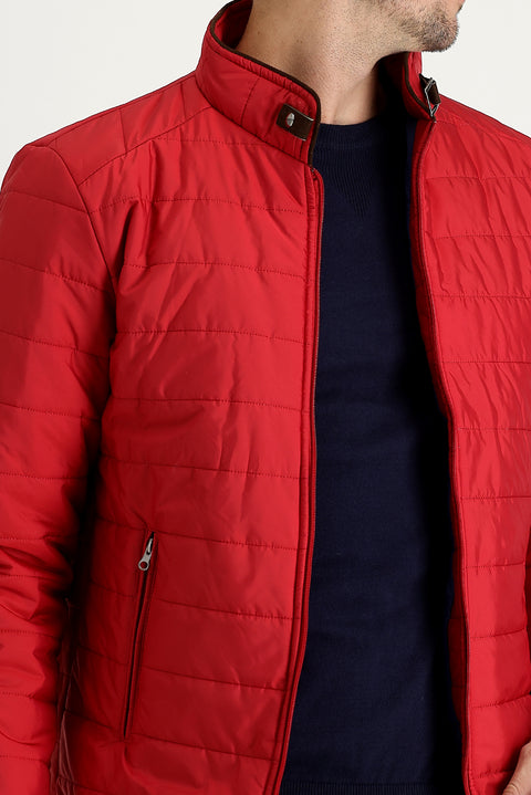 Coral Red Super Slim Fit Extra Narrow Cut Quilted Sport Jacket