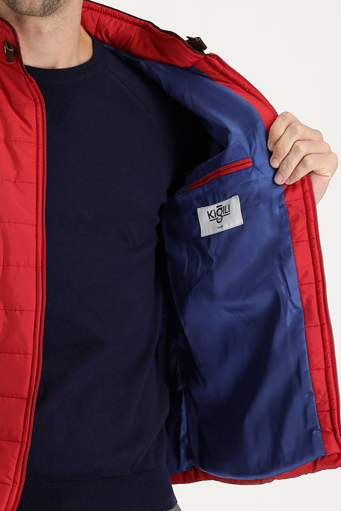Coral Red Super Slim Fit Extra Narrow Cut Quilted Sport Jacket