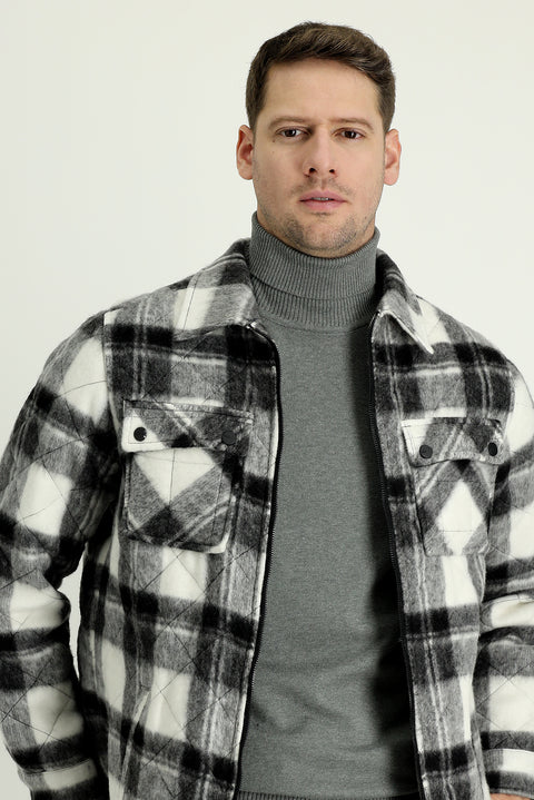 Medium Grey Slim Fit Plaid Sport Jacket