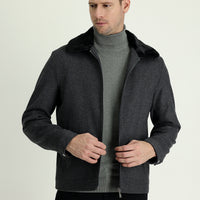 Medium Grey Fur Collar Wool Coat