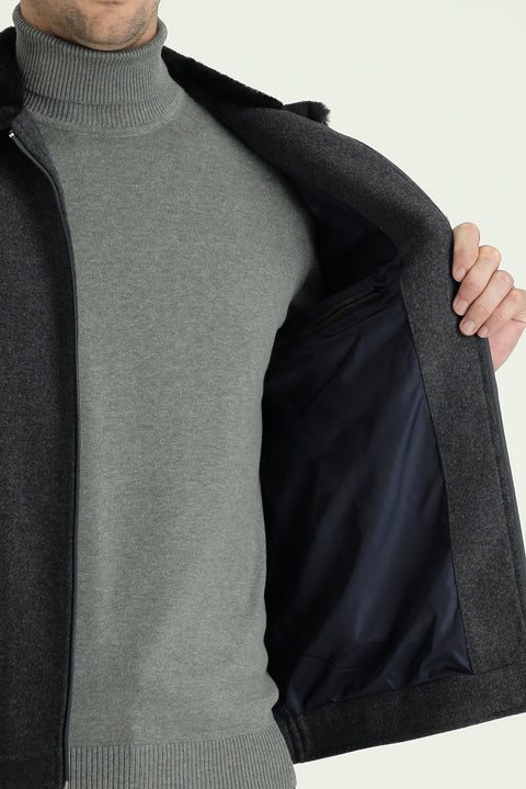 Medium Grey Fur Collar Wool Coat
