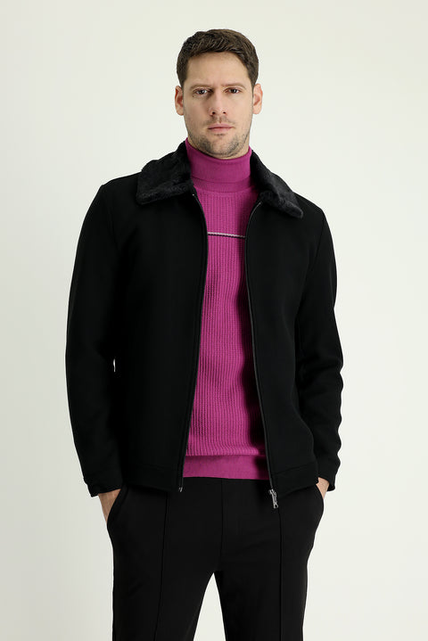 Black Fur Collar Sport Jacket