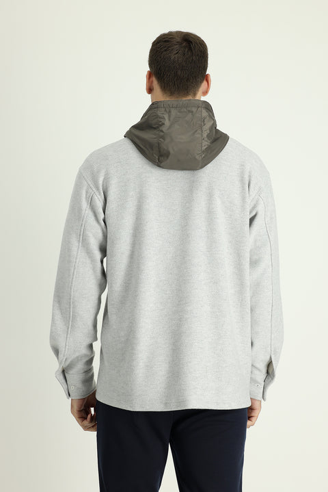 Light Grey Melange Hooded Shacket Shirt/Jacket
