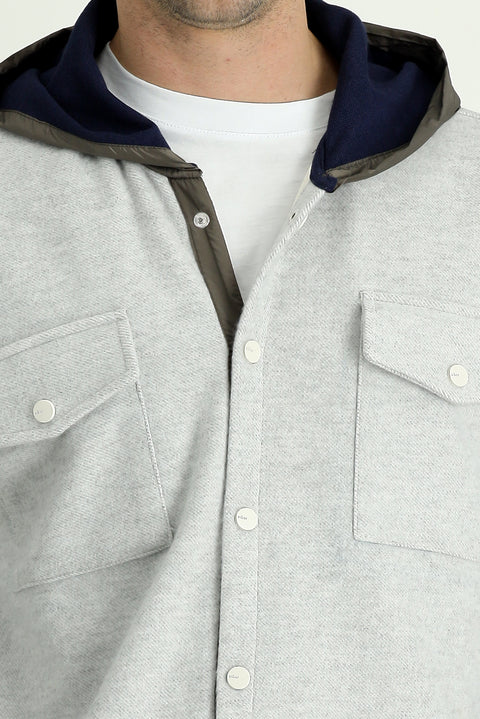 Light Grey Melange Hooded Shacket Shirt/Jacket