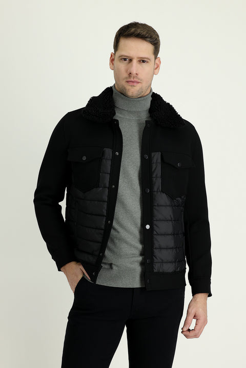 Black Fur Collar Quilted Sport Jacket
