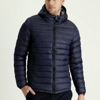 Medium Navy Slim Fit Hooded Quilted Sport Jacket