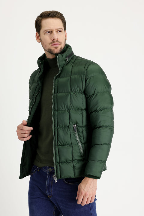 Orta Haki Slim Fit Dar Kesim Spor Mont
