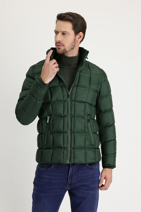 Orta Haki Slim Fit Dar Kesim Spor Mont