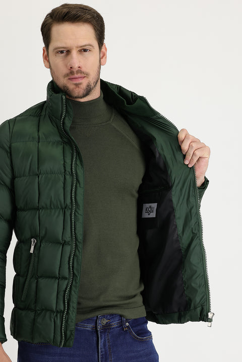 Orta Haki Slim Fit Dar Kesim Spor Mont