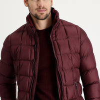Dark Burgundy Slim Fit Quilted Hooded Jacket
