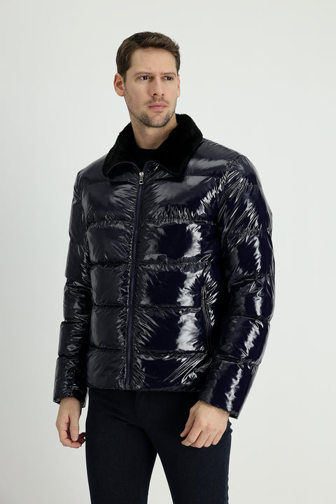 Medium Navy Slim Fit Narrow Cut Puffer Jacket