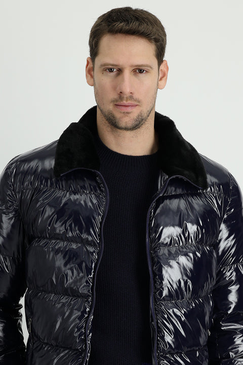 Medium Navy Slim Fit Narrow Cut Puffer Jacket