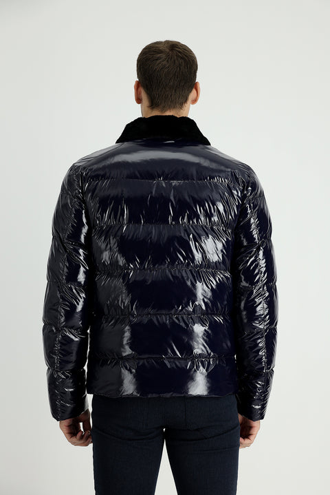 Medium Navy Slim Fit Narrow Cut Puffer Jacket
