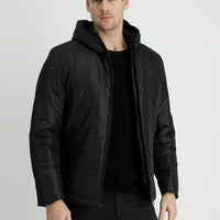 Black Slim Fit Narrow Cut Hooded Sport Puffer Jacket