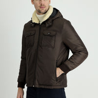Medium Brown Hooded Fur-Lined Puffer Jacket