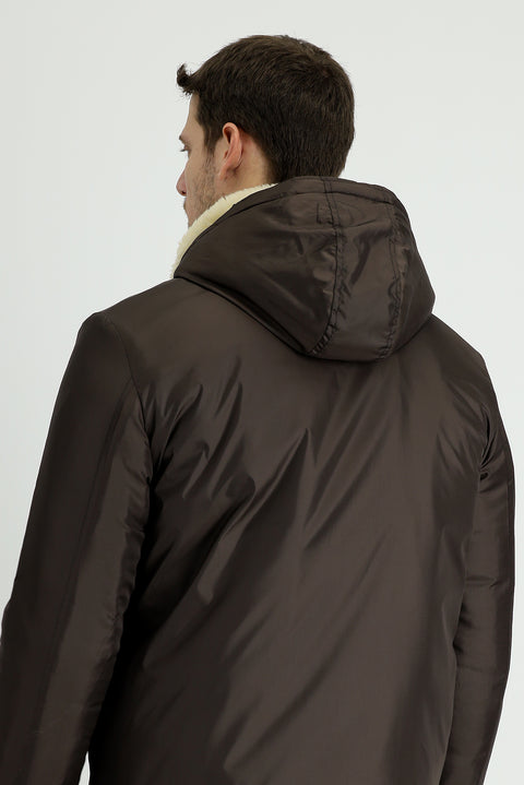 Medium Brown Hooded Fur-Lined Puffer Jacket