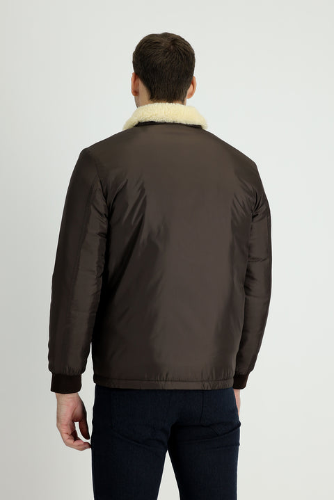 Medium Brown Hooded Fur-Lined Puffer Jacket