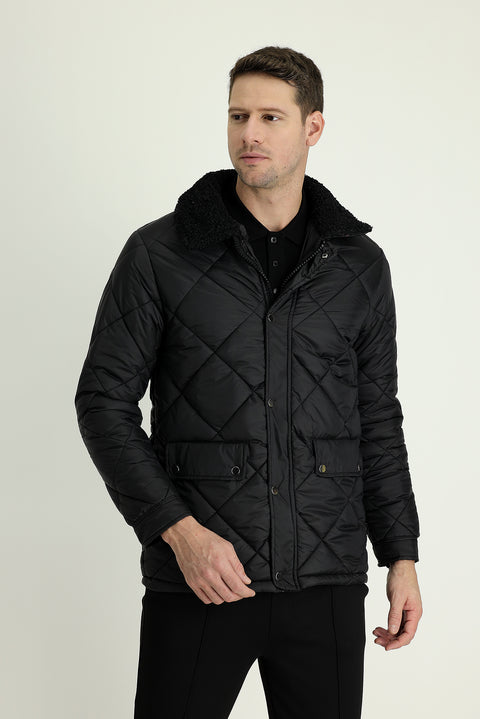 Black Fur Collar Quilted Sport Jacket