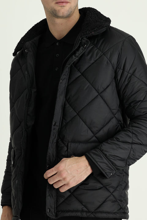 Black Fur Collar Quilted Sport Jacket