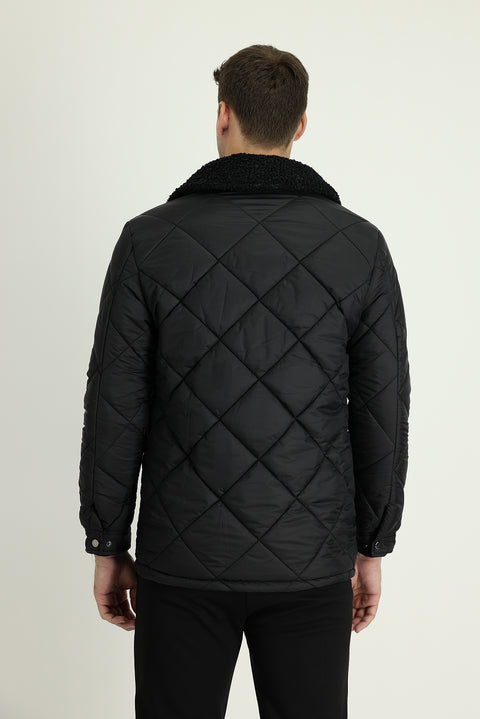 Black Fur Collar Quilted Sport Jacket
