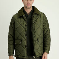 Medium Khaki Fur Collar Quilted Sport Jacket