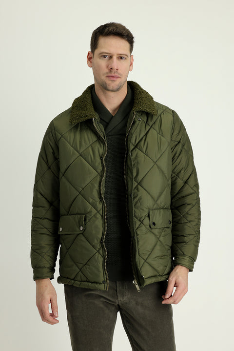 Medium Khaki Fur Collar Quilted Sport Jacket