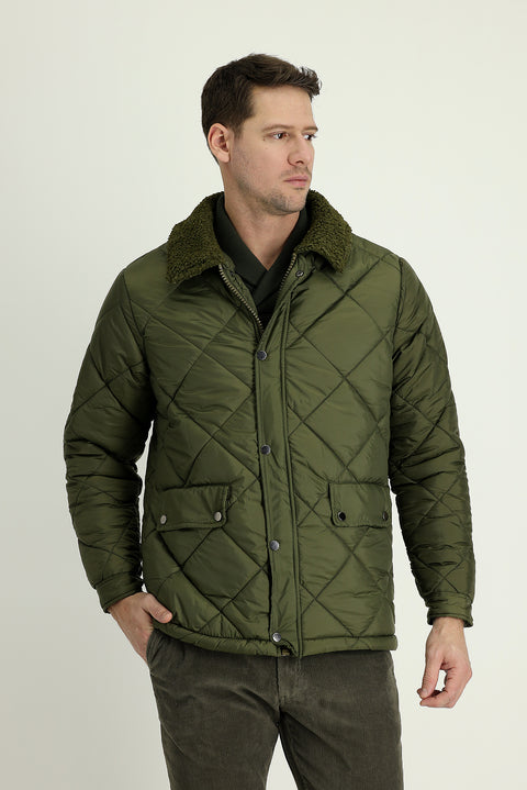 Medium Khaki Fur Collar Quilted Sport Jacket