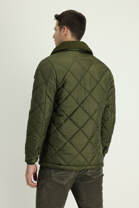 Medium Khaki Fur Collar Quilted Sport Jacket