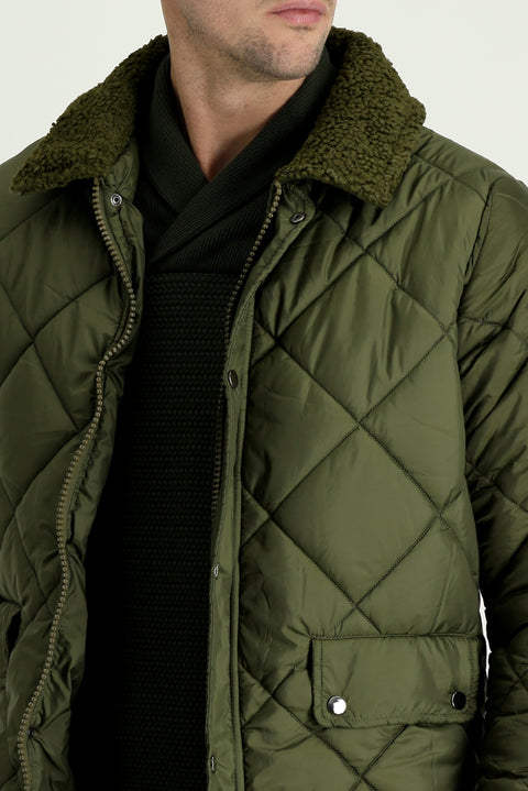 Medium Khaki Fur Collar Quilted Sport Jacket