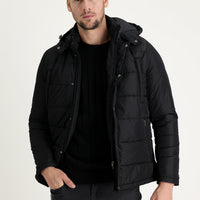 Black Hooded Quilted Sport Jacket