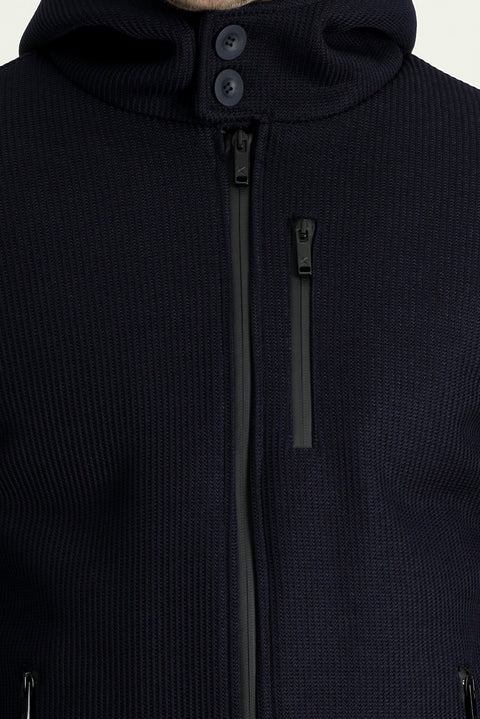 Koyu Lacivert Slim Fit Dar Kesim Kapüşonlu Spor Mont