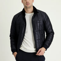 Dark Navy Fur Collar Sporty Puffer Jacket