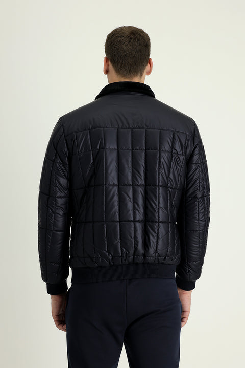 Dark Navy Fur Collar Sporty Puffer Jacket