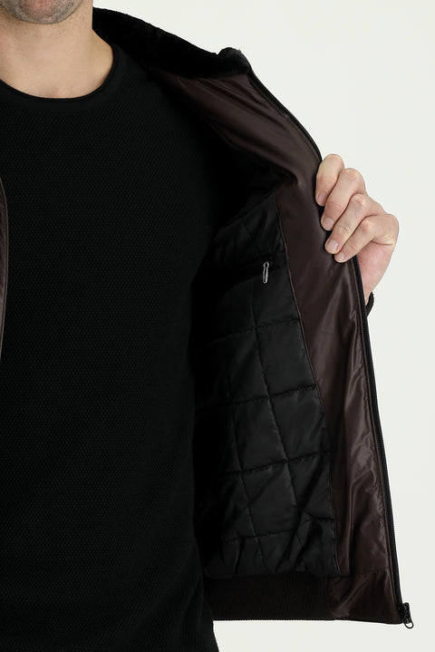 Dark Brown Fur Collar Sporty Puffer Jacket