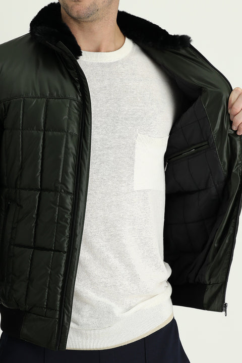Medium Khaki Fur Collar Sport Puffer Jacket