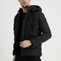 Siyah Slim Fit Dar Kesim Kapüşonlu Şişme Mont