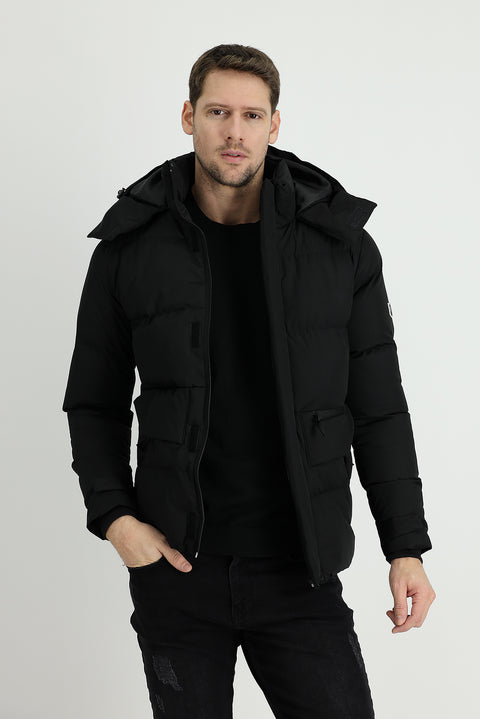 Black Hooded Puffer Jacket