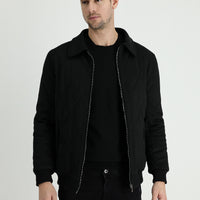 Black Slim Fit Quilted Coat